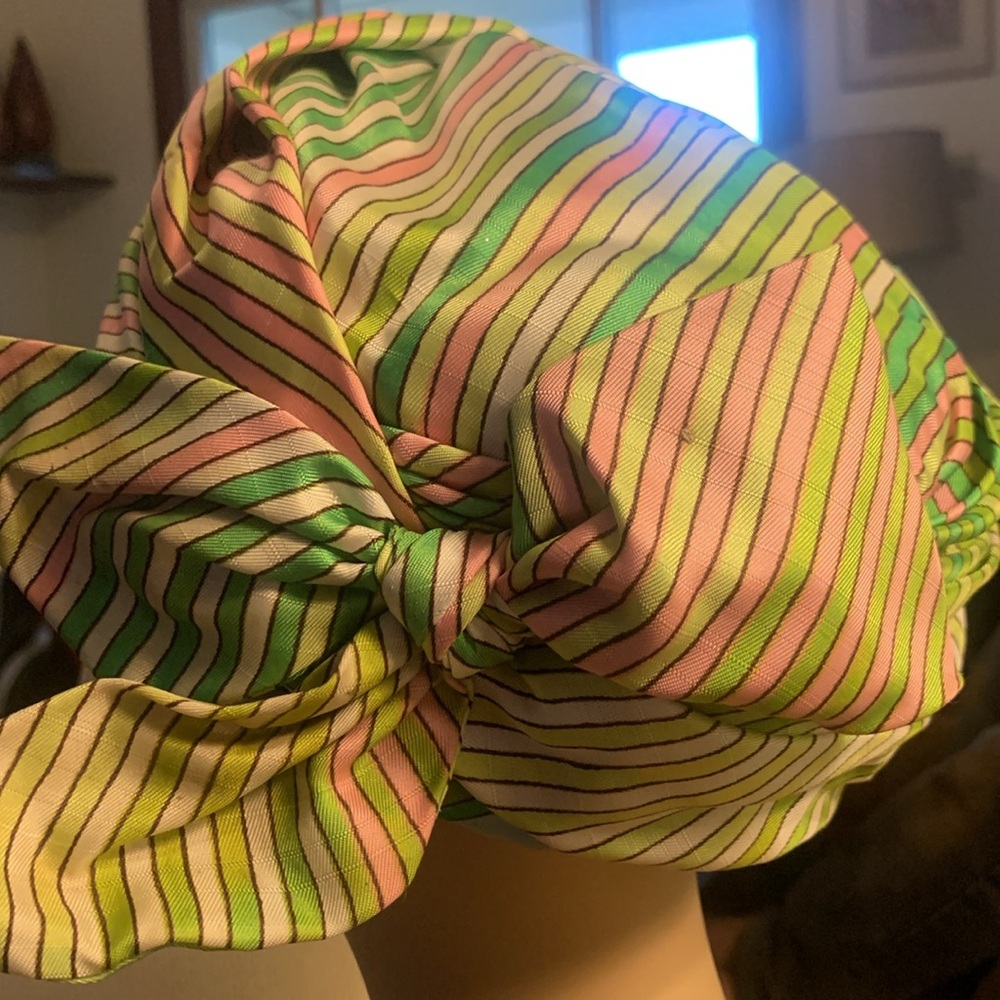 60’s CHRISTIAN DIOR CHAPEAUX SILK STRIPED TURBAN HAT - Picture 6 of 16